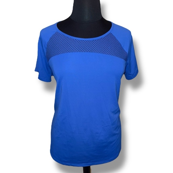 LANE BRYANT LIVI ACTIVE Wicking Mesh Inset Active Tee - 18/20 Blue Marine - Picture 4 of 12